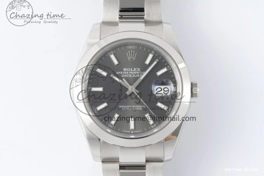 0107 Sophisticated DateJust 41 SS Polished Bezel KING 1:1 Best Edition 904L Steel Gray Stick Dial on Oyster Bracelet VR 2162